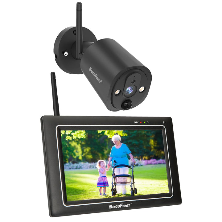 SecuFirst 2K Überwachungskamera Aussen Set mit Innen Monitor,7 Zoll Touchscreen Babyphone mit Kamera