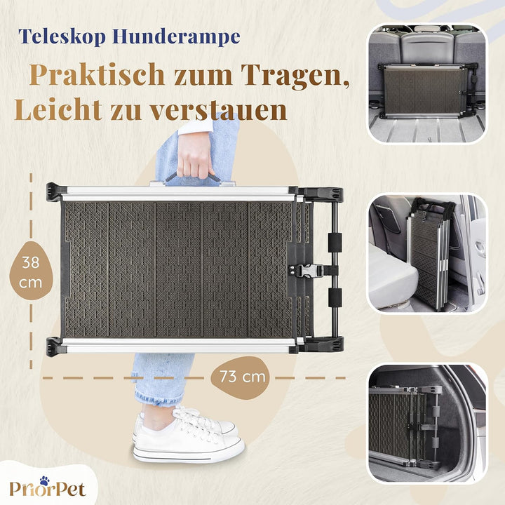 Hunderampe Auto Klappbar - Stabile und rutschfeste Hundeleiter Auto & SUV bis zu 90kg Belastbar - Te