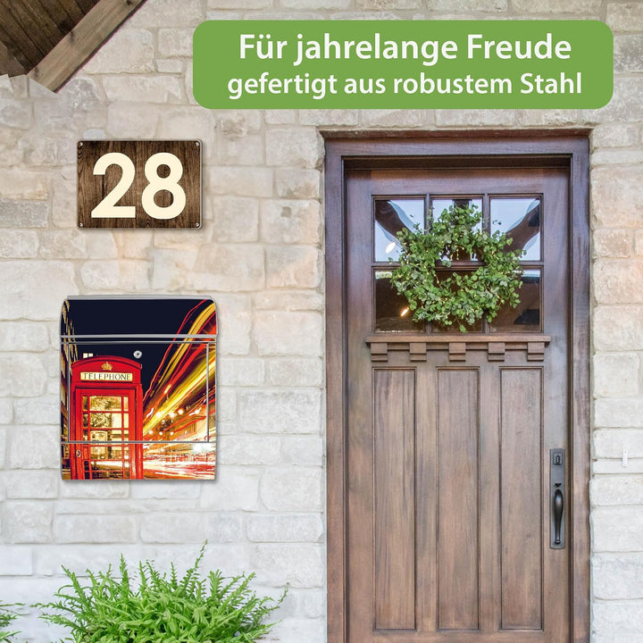 banjado Design Briefkasten personalisiert 38,5x46,5x13cm & 2 Schlüssel - Briefkasten Stahl Weiss Zei