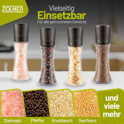 ZOLMER® Gewürzmühlen 2er Set mit verstellbarem Keramikmahlwerk – Edle Salzmühle & Pfeffermühle aus h