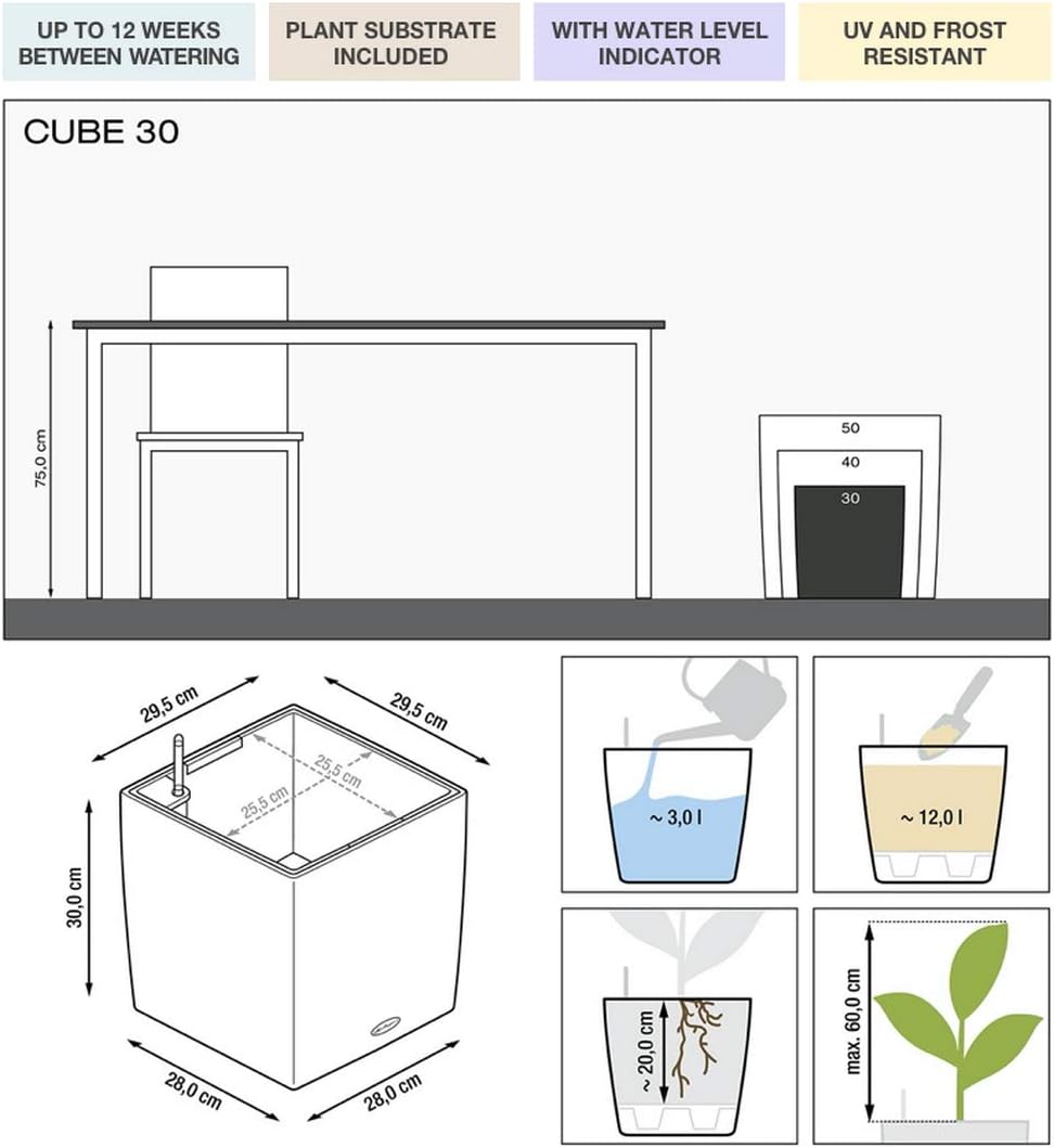LECHUZA CUBE Premium 30 schwarz hochglanz 16469 29.5x29.5x30 cm Schwarz Hochglanz, 29.5x29.5x30 cm S