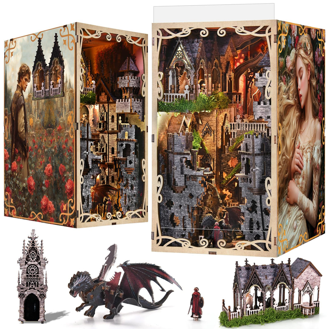 Book Nook Kit DIY Miniatur Kit Buchstütze 3D Holzpuzzle mit Staubschutzhülle für Bastelenthusiasten