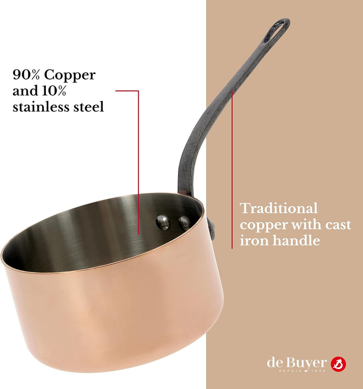 De Buyer Inocuivre 6460.12 First Class Stieltopf, mit Griff aus Gusseisen, 12 cm Ø, Silber 25 x 24.6