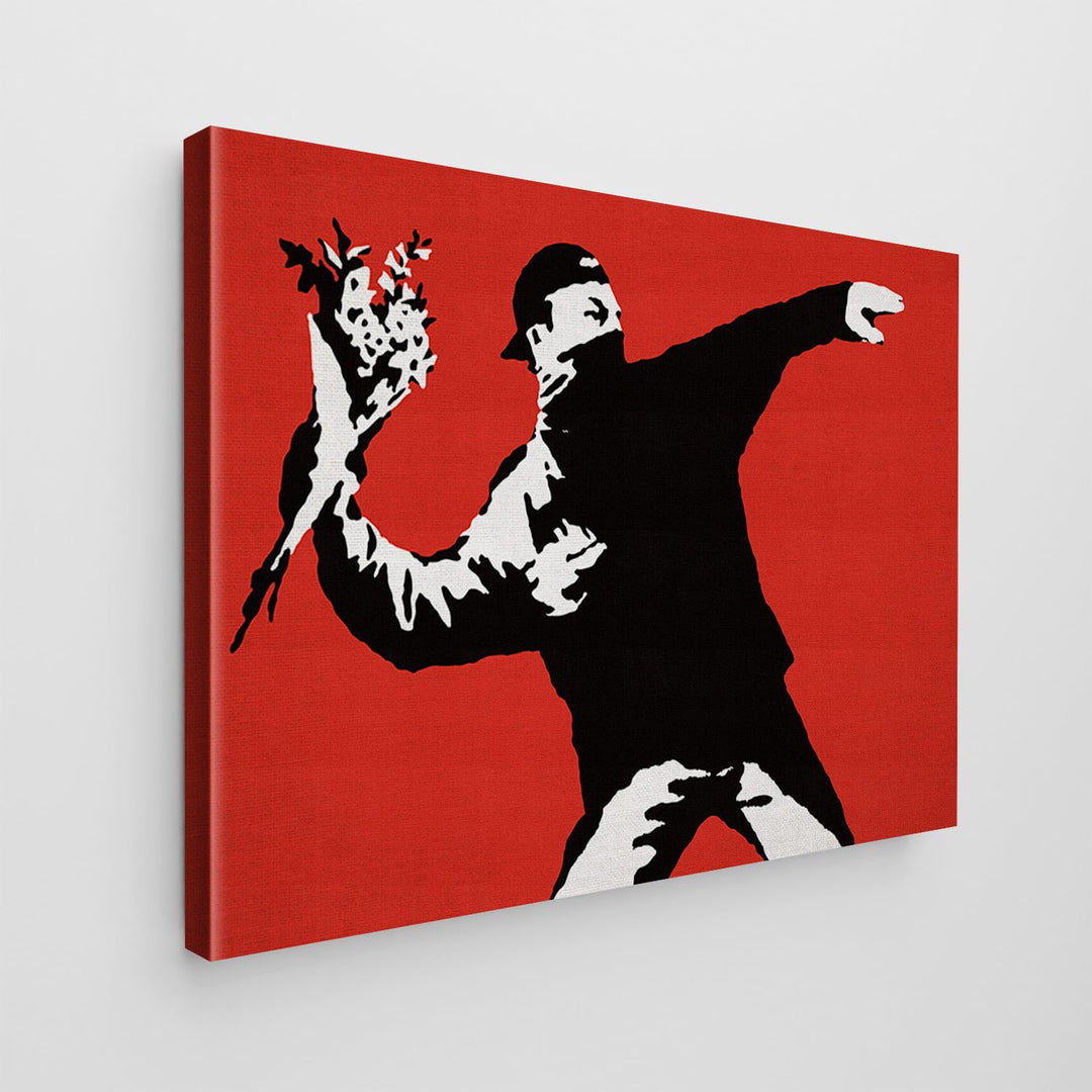 Giallobus - Gemälde - Banksy - - Standardleinwand - 140x100-13 - Roter Blumenkrug - Bereit zum Aufhä