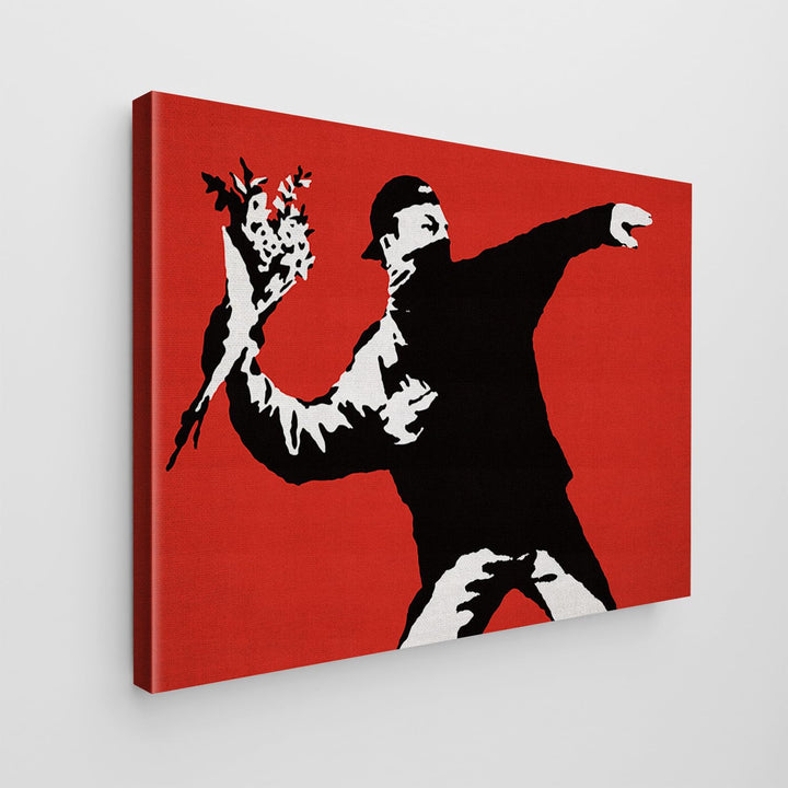 Giallobus - Gemälde - Banksy - - Standardleinwand - 140x100-13 - Roter Blumenkrug - Bereit zum Aufhä