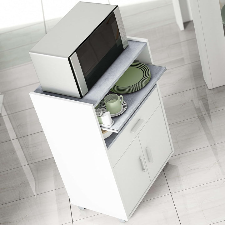 Habitdesign Beistellschrank für Küche mit Rollen, Mikrowelle, Schrank mit 1 Schublade und 2 Türen, A