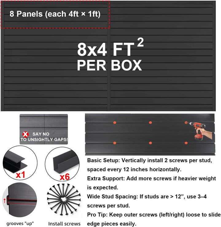 FRAYSCENT Lamellenwandverkleidung Garage Wand Organizer, Slatwall Paneele Garage Werkzeug Organizer