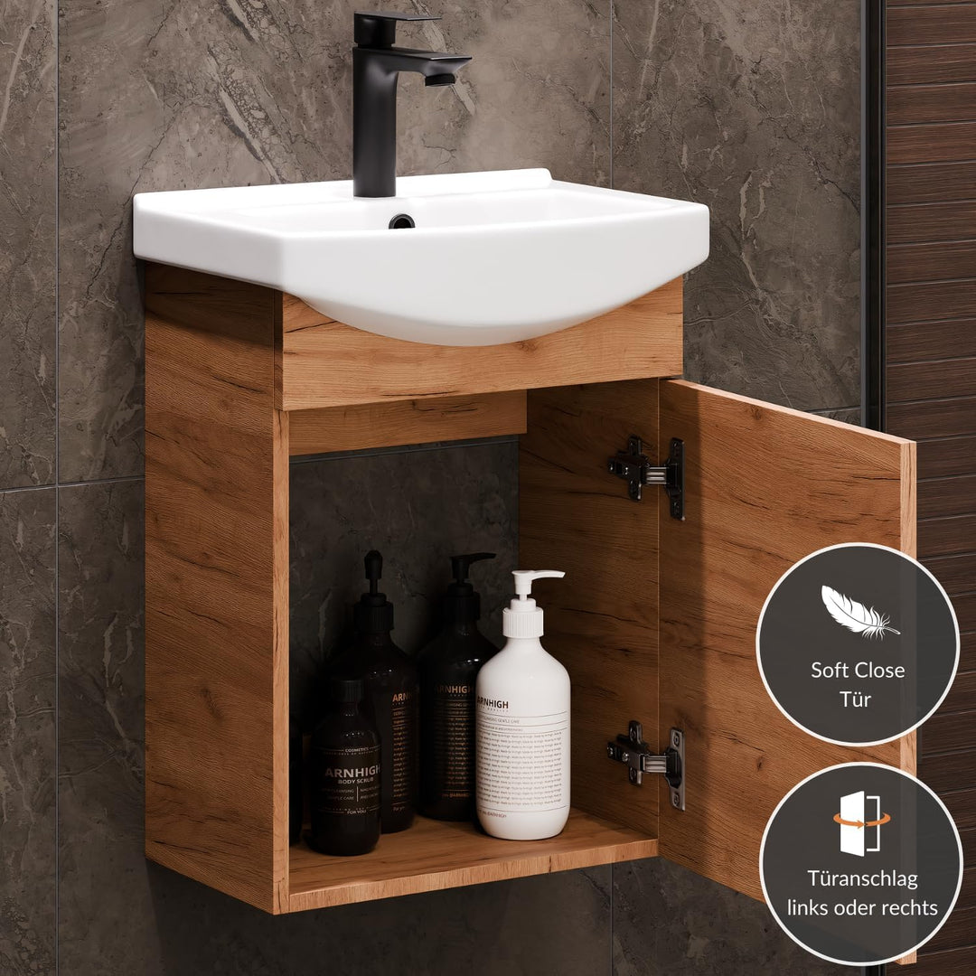 Planetmöbel Waschtischunterschrank 45cm Gold Eiche Ohne Wasserhahn Gold Eiche, Ohne Wasserhahn Gold