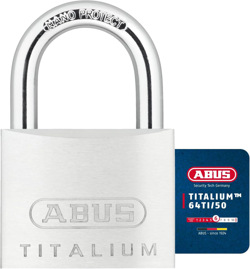 ABUS Vorhängeschloss Titalium 64TI/50 gl.-6512 - gleichschliessend - Kellerschloss mit Schlosskörper