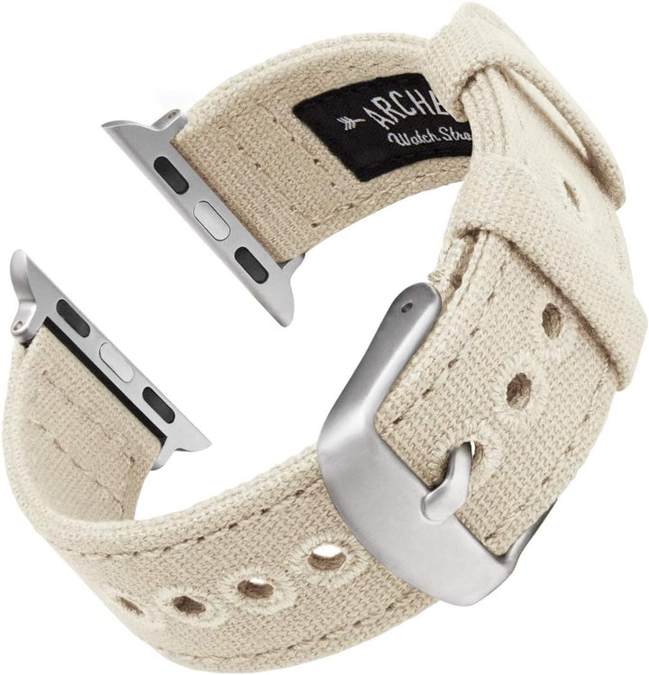 Archer Watch Straps - Canvas-Uhrenarmbänder für Apple Watch 40/41/42mm Alabaster, Silber, 40/41/42mm
