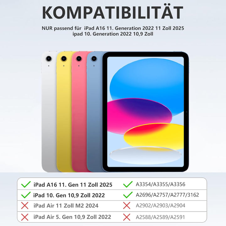 drivego Hülle mit Tastatur für iPad A16 11 Generation 2025/10 Generation 2022(11/10.9 Zoll), Magneti