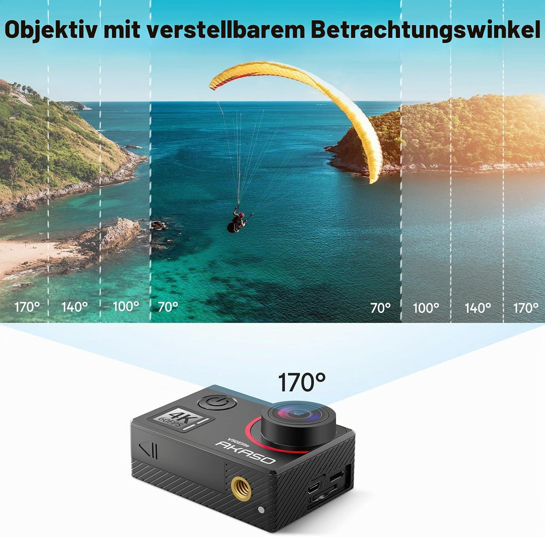 AKASO V50 Elite Action Cam mit MicroSDXC Speicherkarte 64 GB 4K/60 fps 20 MP WiFi, Unterwasserkamera