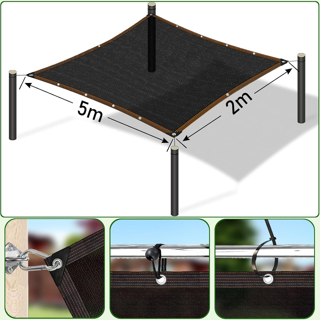 Schattennetz - 90% Beschattungsgrad mit perforiertem Sonnennetz, 2x5m Schattierungsnetz,geeignet für