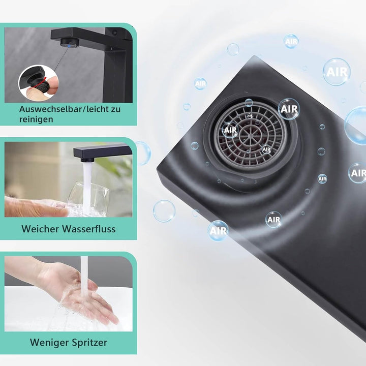 BuntHaus Wasserhahn Bad Schwarz, Waschbecken Armaturen Auslaufhöhe 119 mm, Armaturen Bad Einhebelmis