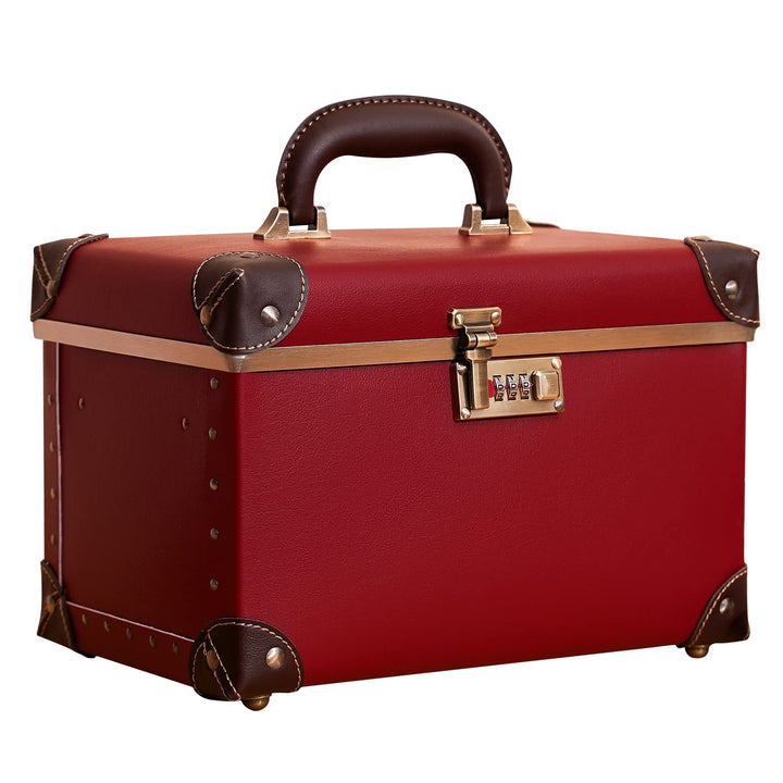 urecity Vintage Leder Kosmetikkoffer mit Spiegel - Hartschale Schminkkoffer für Damen, Reise Make-up