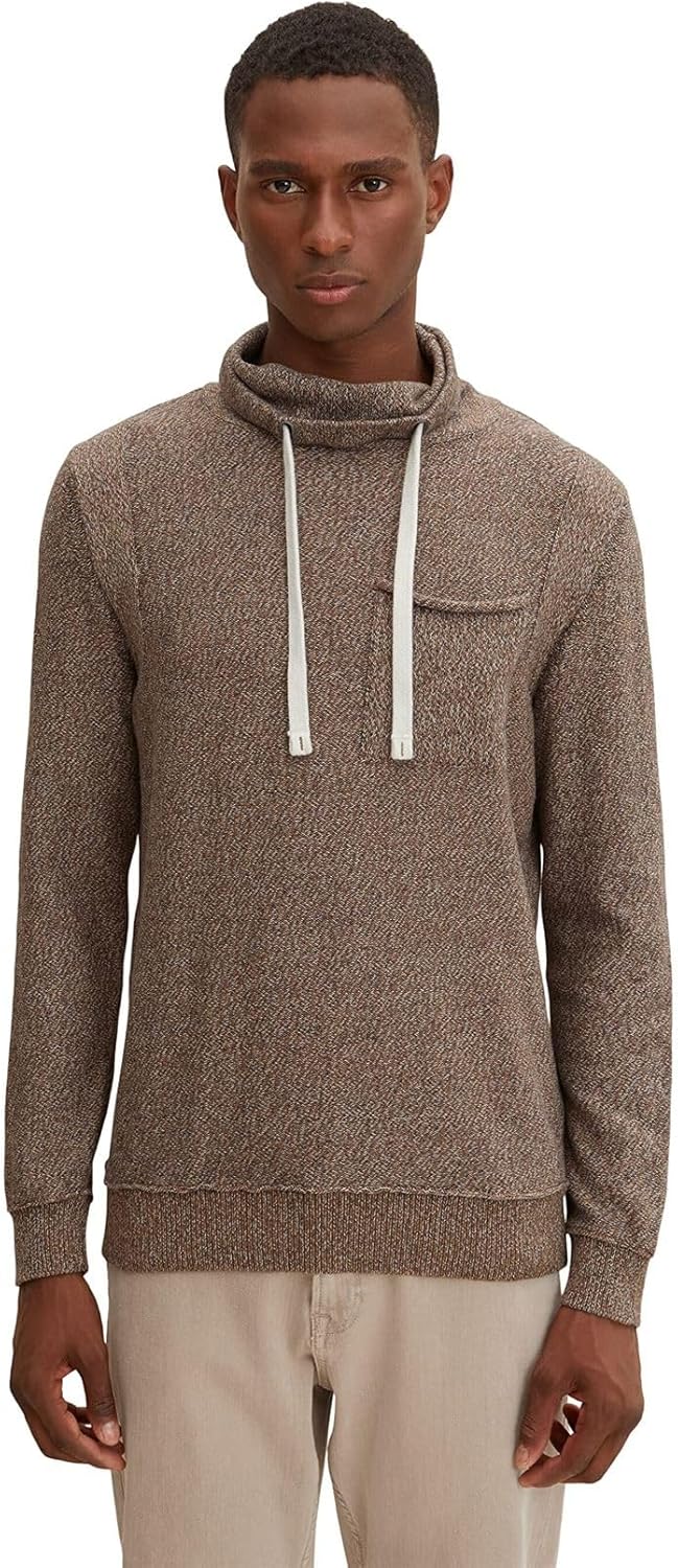 TOM TAILOR Herren Snood Strickpullover mit Brusttasche XL 30644 - Brown Melange Structure, XL 30644