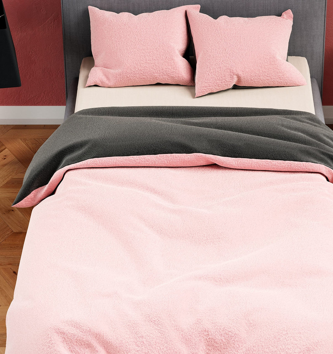 Leonado Vicenti Winter Plüsch Bettwäsche Rosa Grau 135x200 Uni Einfarbig Premium Cashmere Touch Cora