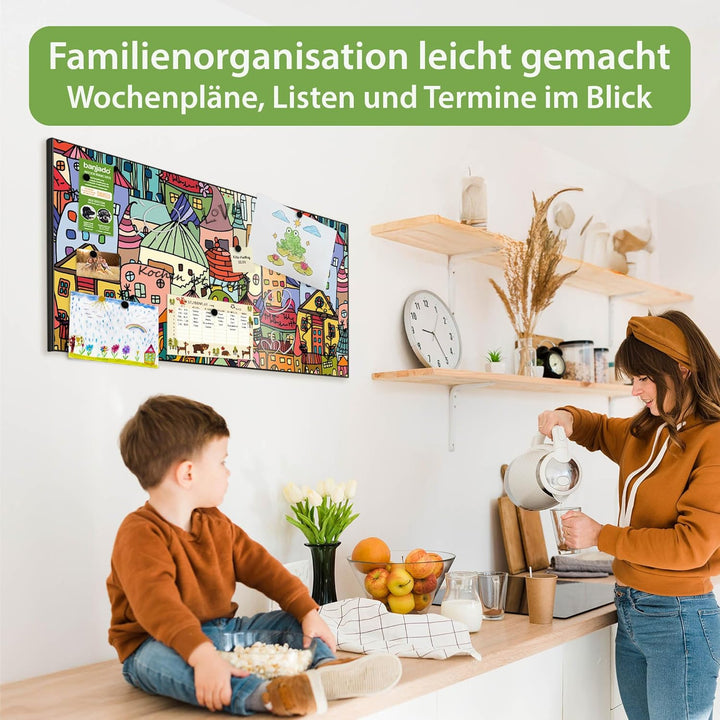 banjado Magnettafel schwarz 78 x 37cm / Magnetwand Metall/Magnetpinnwand als Memoboard/Pinnwand Magn