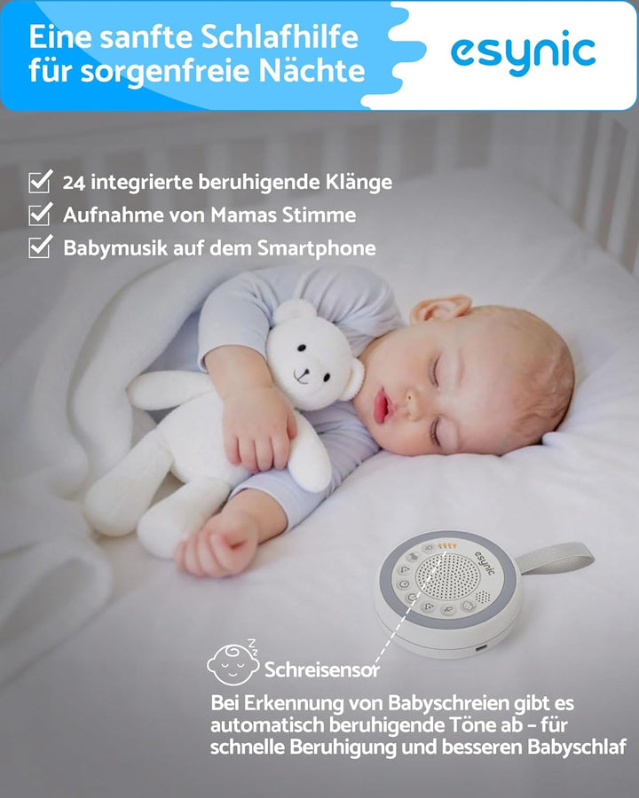 eSynic White Noise Machine für Baby Einschlafhilfen Kinder Weisses Rauschen Machine 24 Sound Weinen-