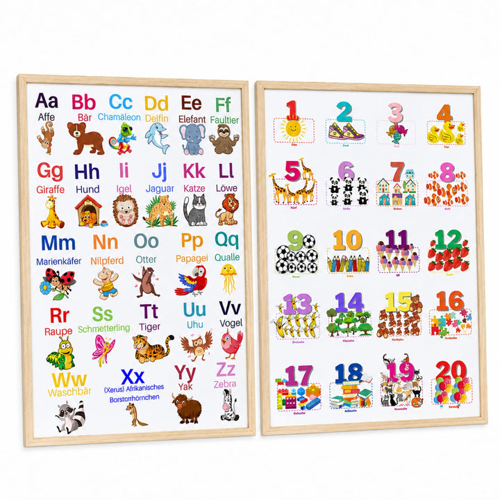 ABC Poster und Zahlen Lernposter DinA2 Set für Grundschüler - Alphabet und Zahlen von 1 bis 20 Lerne