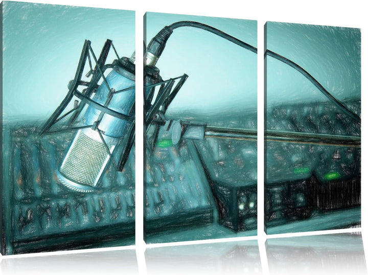 Pixxprint Mikrofon mit Musikanlagen als Leinwandbild/Grösse: 3 Teilig (120x80) cm/Wandbild/Kunstdruc