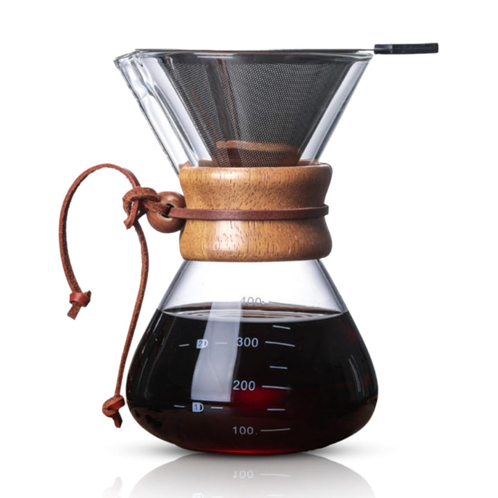HERCHR Pour Over Kaffeebereiter Hand Kaffee Edelstahl Handfilter Aus Glas Mit Permanentfilter 400ML,