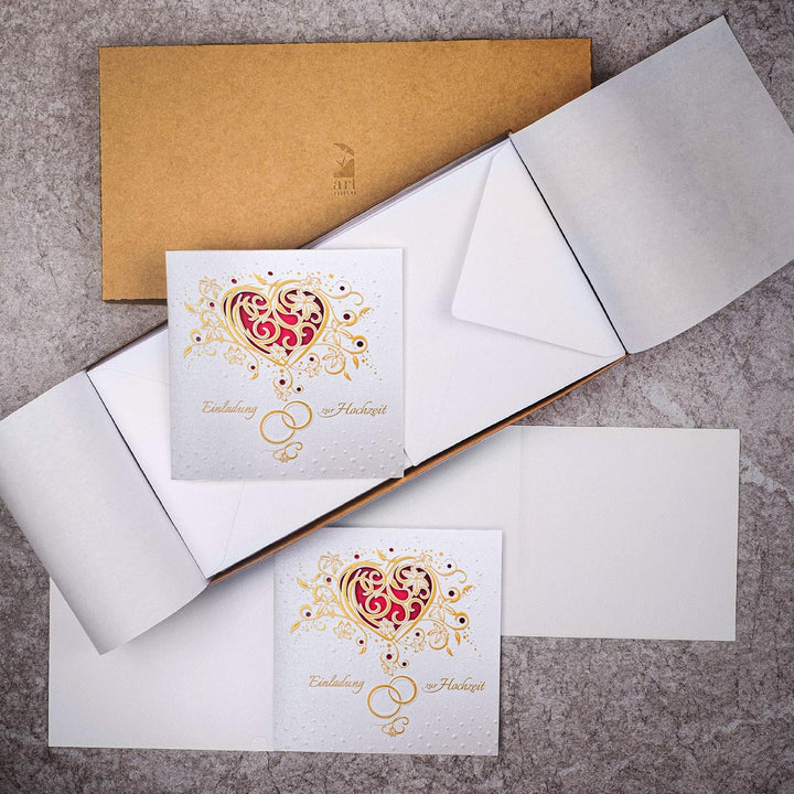 Art Nuvo Hochzeitseinladungen - 20 St. 135x135mm, Mit Bedruckbaren Einlagen Und Um-Schlägen Für Hoch