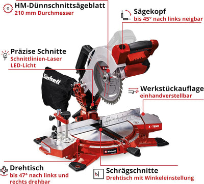 Einhell Akku-Kappsäge TE-MS 18/210 Li Power X-Change (Li-Ion, 18 V, 3.000 min-1, neigbarer Sägekopf,