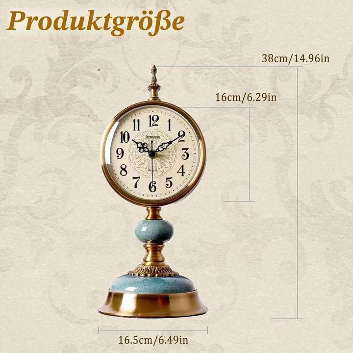 Vintage Tischuhr Gold, Klassische Retro Kaminuhr Batteriebetrieben, Tischuhr Retro Vintage für Kamin