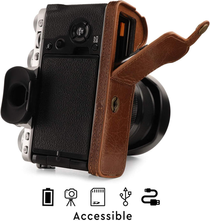 MegaGear MG1924 Ever Ready Kameratasche aus Echtleder, für Fujifilm X-T4, Braun, Braun