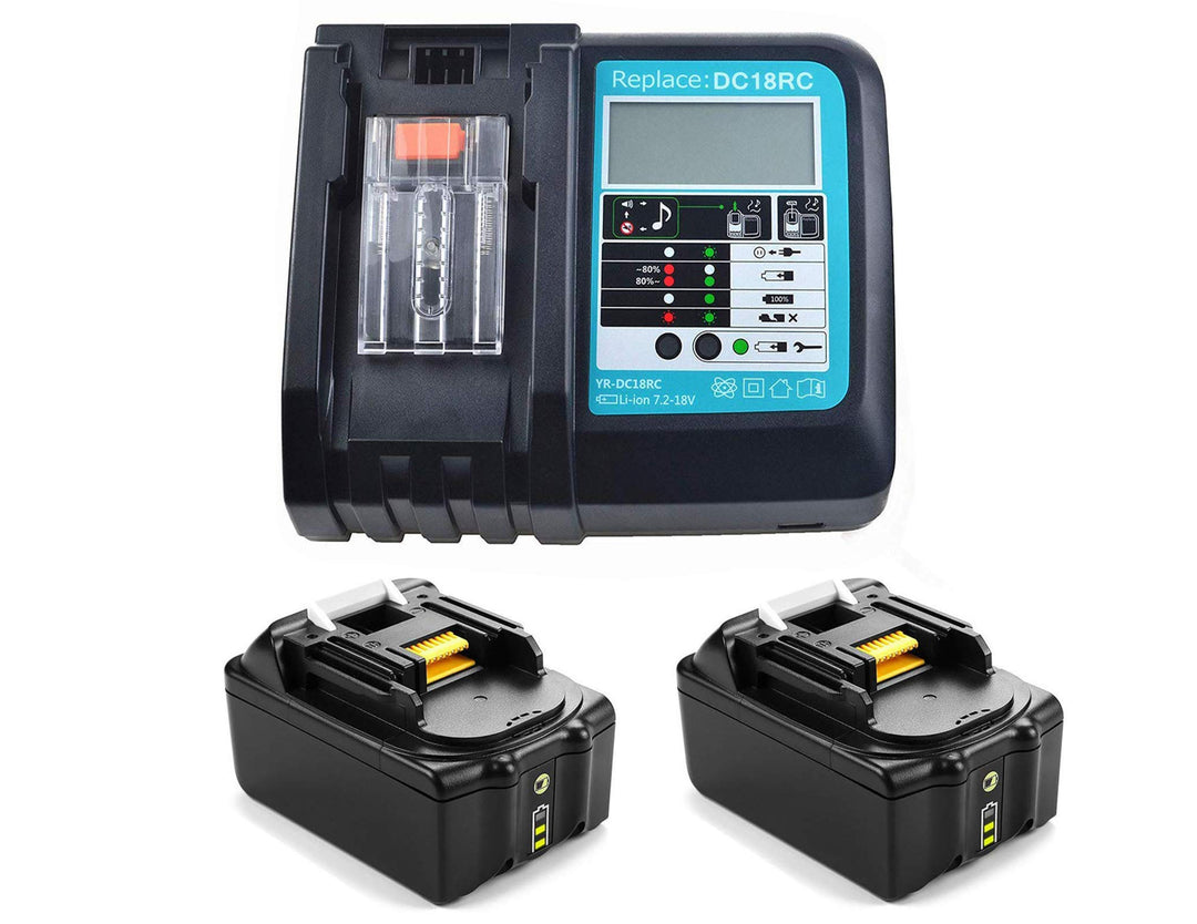2 Stück 18V 5.0Ah Akku mit Ladegerät 3A DC18RC Ersatz für Makita BL1850 BL1830 BL1840 BL1860 18 Volt