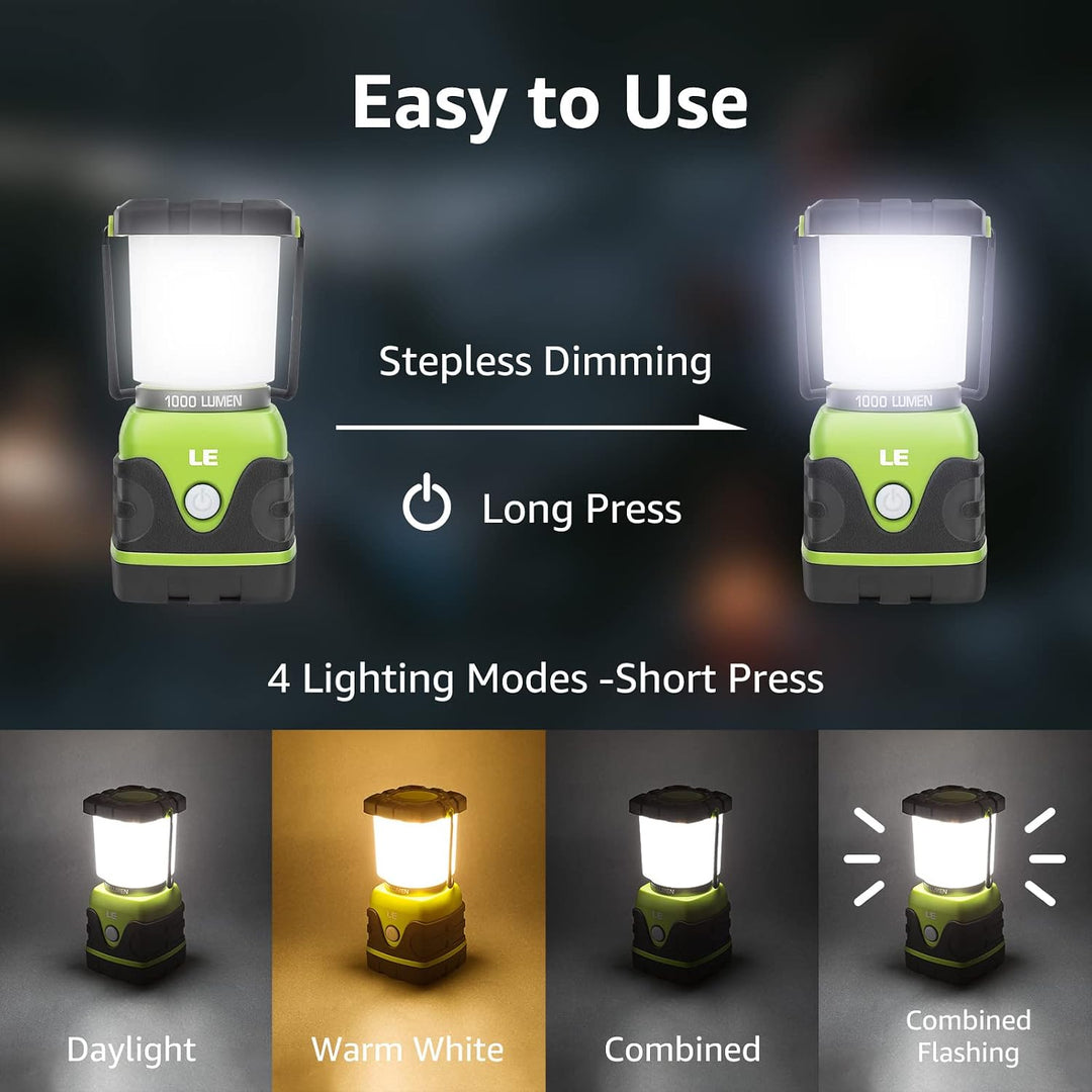 LE LED Campinglampe, Ultra Hell 1000 Lumen, 4 Leuchtmodi Dimmbar Suchscheinwerfer, Batteriebetrieben