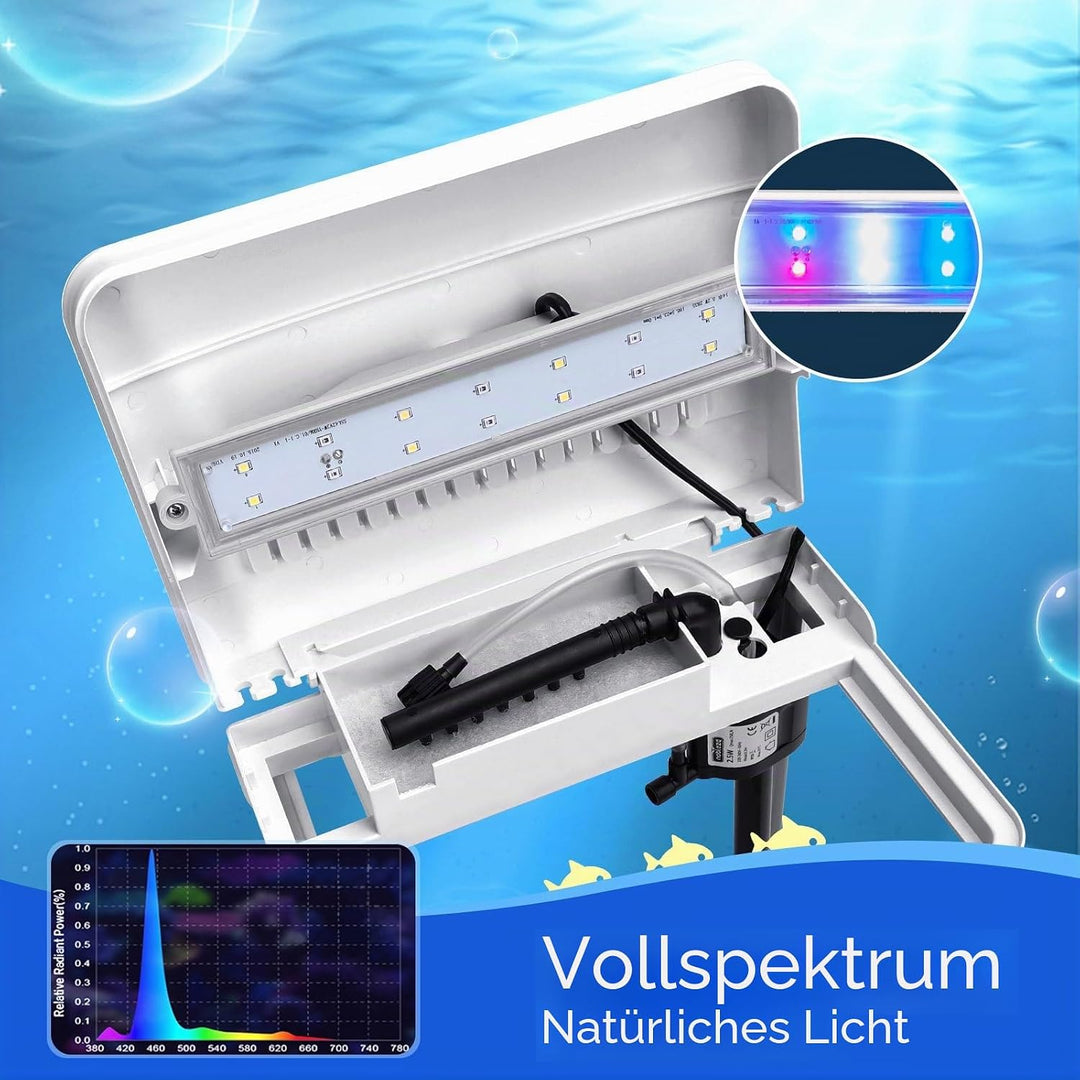 Nobleza - Nano-Fischtank-Aquarium mit LED-Leuchten & Filtersystem, tropischeAquarien, 14 Liter, Weis