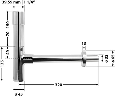 'aquaSu® Design Siphon Luxus | Flaschensiphon in 1 1/4 x 32 mm | Reinigungsöffnung | chrom | Geruchs