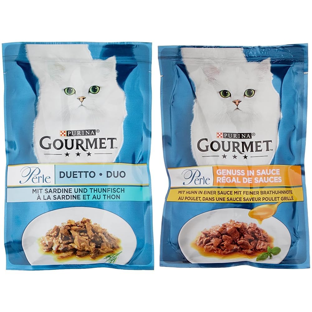 PURINA GOURMET Perle Duetto Katzenfutter nass, mit Sardinen und Thunfisch, 26er Pack (26 x 85g) & Pe