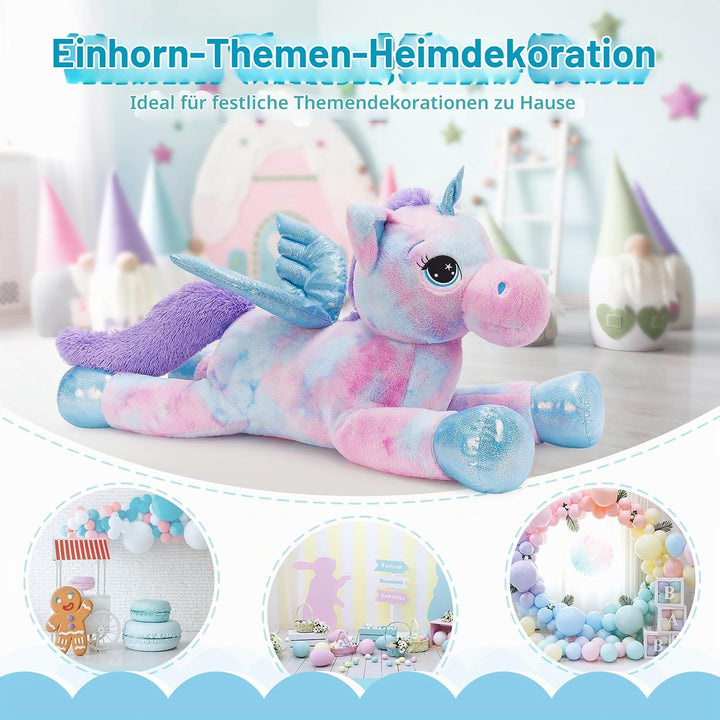 MorisMos Einhorn Kuscheltier gross XXL mit flügel, 110cm riesen Einhorn Stofftier Plüschtier, Gesche