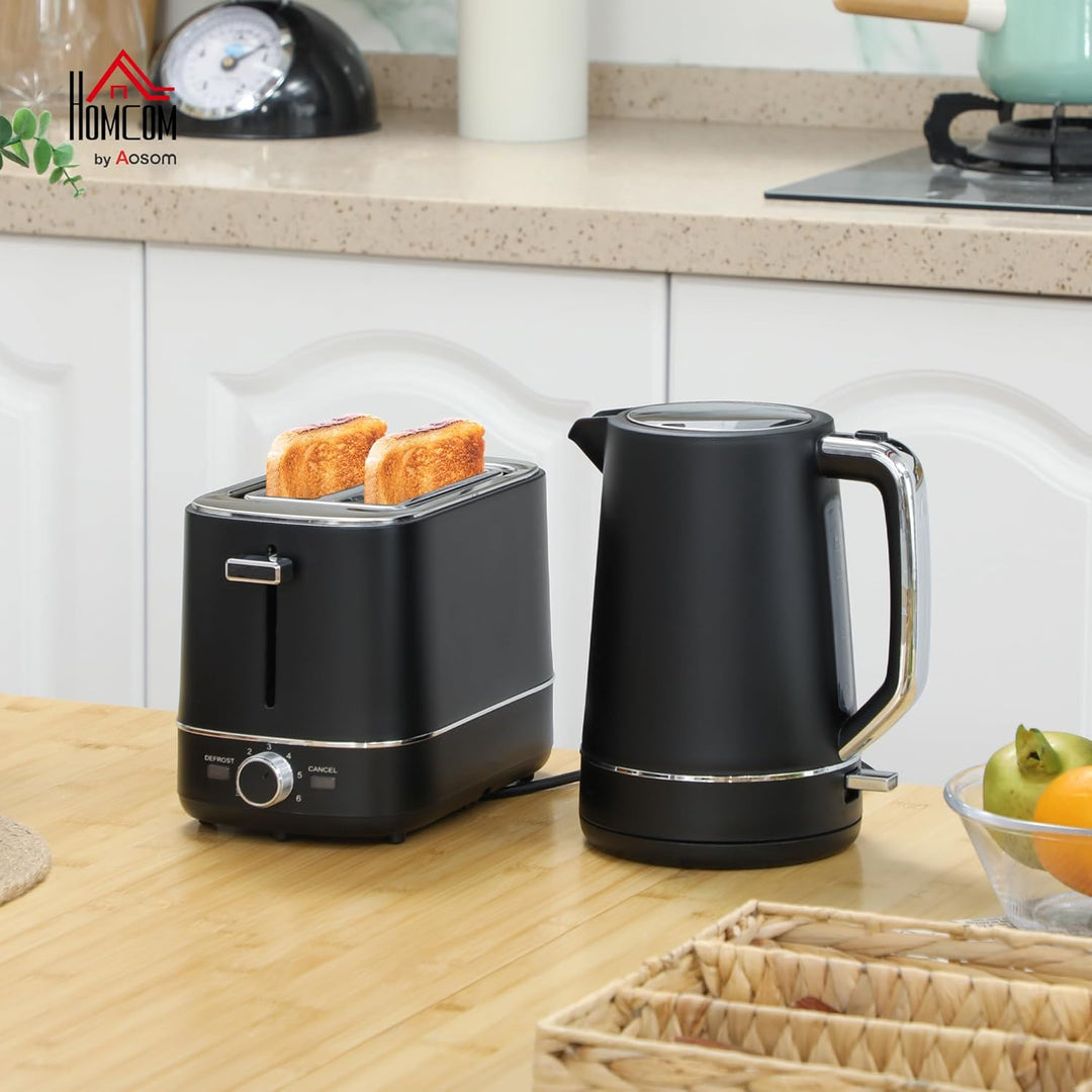HOMCOM Wasserkocher Toaster Set 2200 W 1,7L Wasserkocher, 2 Scheiben Toaster, 6 Bräunungsstufen, Auf
