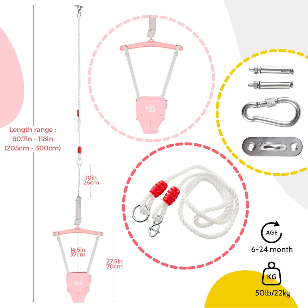 FUNLIO Baby Türhopser mit Deckenhaken für 6–24 Monate, Baby Hüpfschaukel für Drinnen und Draussen, K