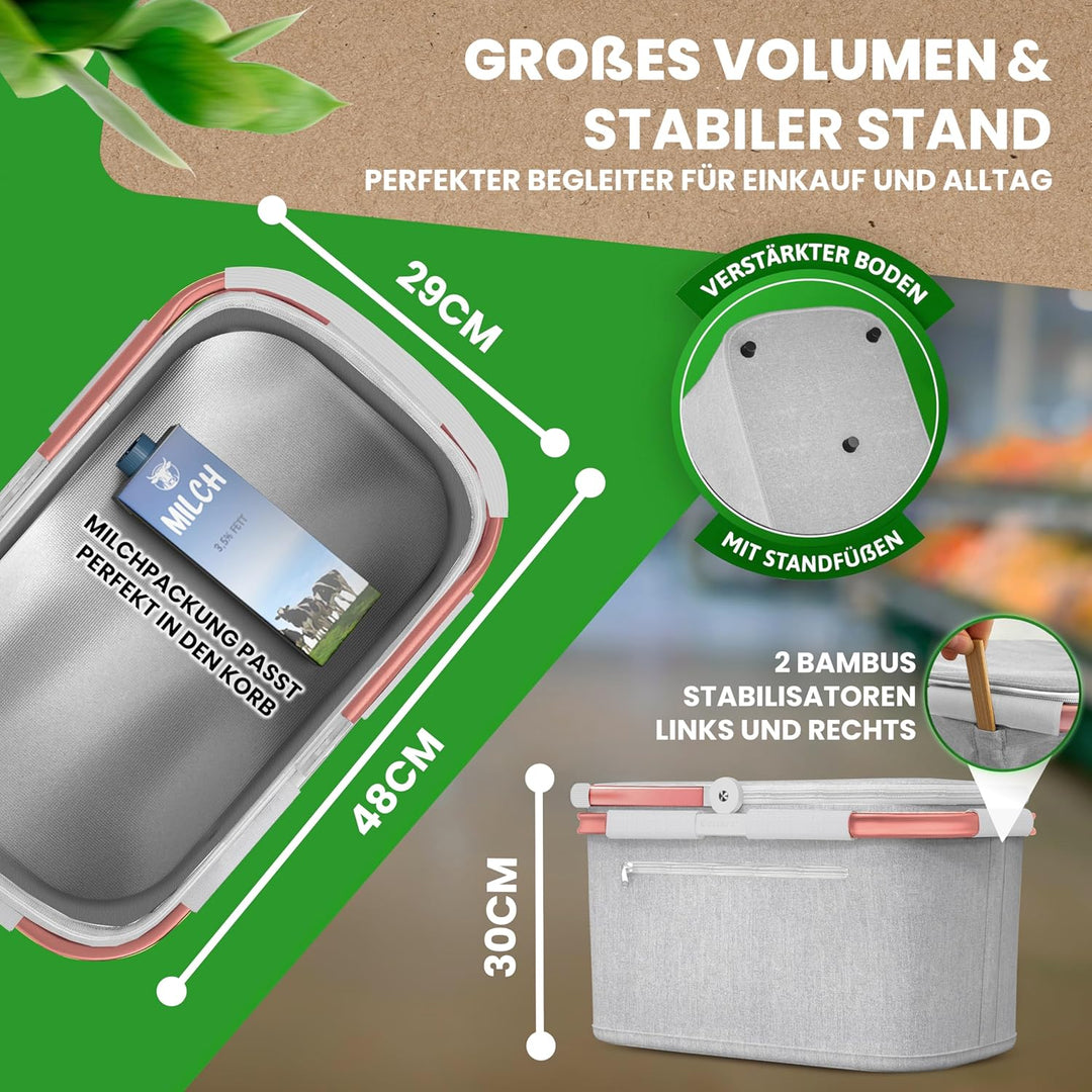 Cottara® Thermo Einkaufskorb Kühltasche gross | isolierter Einkaufskorb mit Deckel, verstärktem Bode