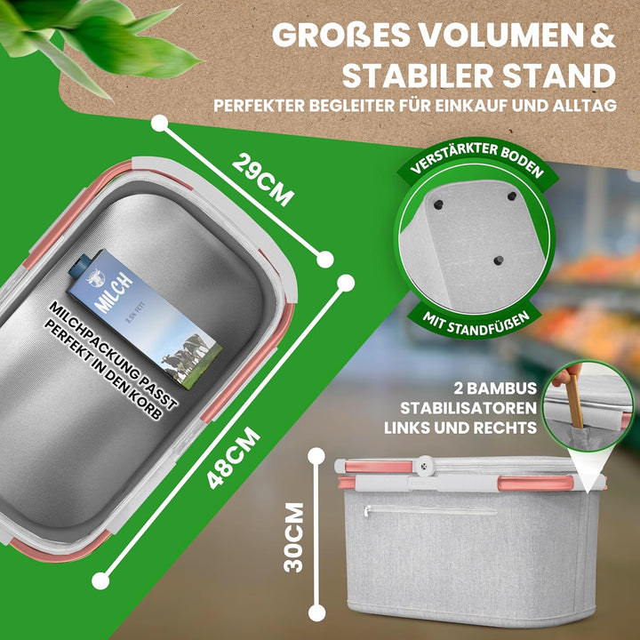 Cottara® Thermo Einkaufskorb Kühltasche gross | isolierter Einkaufskorb mit Deckel, verstärktem Bode