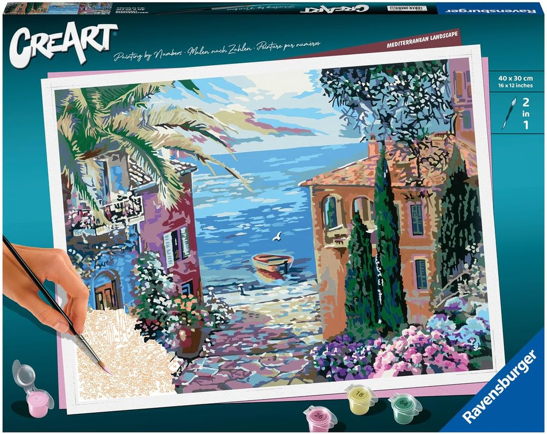 Ravensburger CreArt 20218 - Mediterrane Landschaft - Malen nach Zahlen Erwachsene, DIY Malset mit Pi