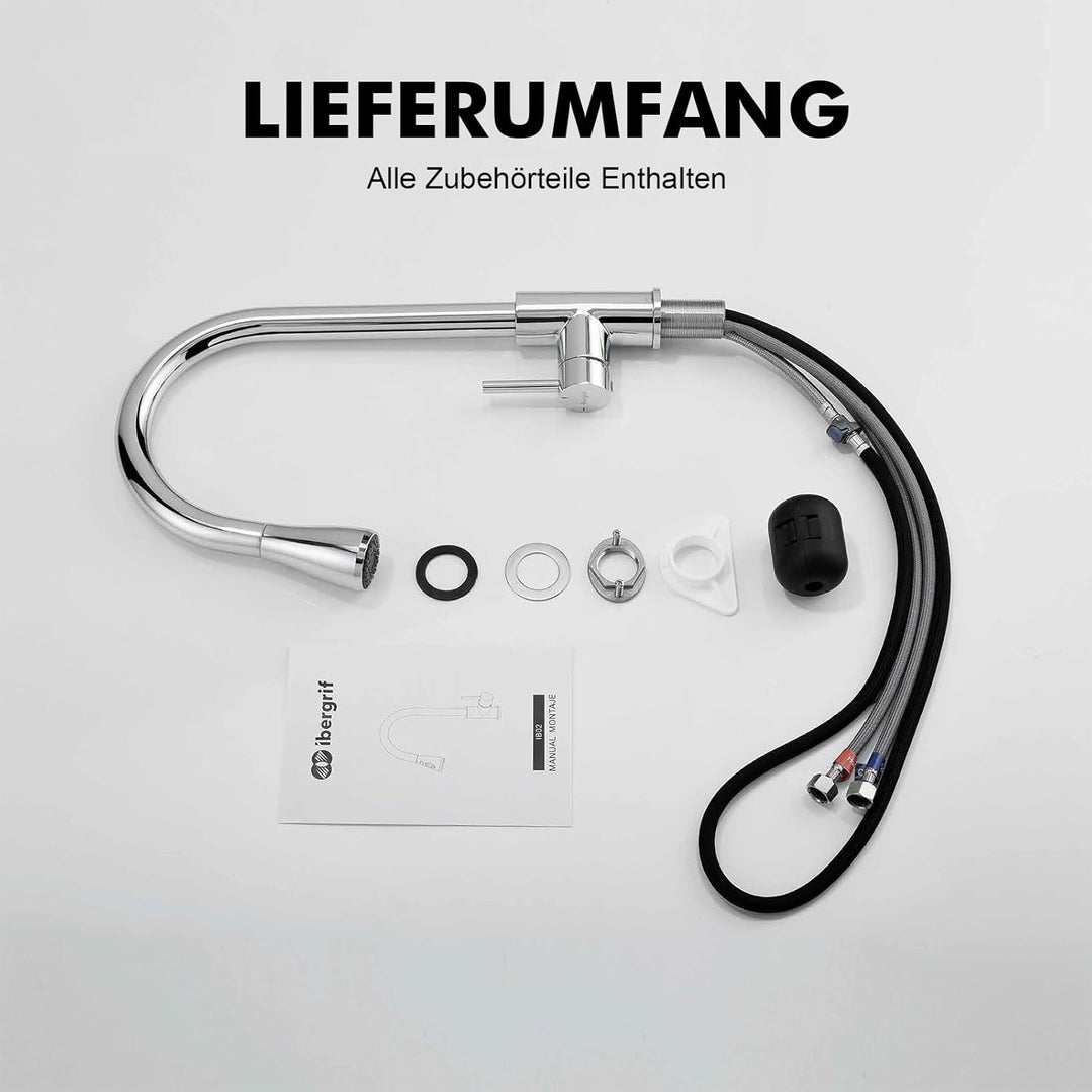 Ibergrif M22136 Wasserhahn Küche Ausziehbar Mischbatterie- Küchenarmatur Edelstahl 360° Schwenkbar,