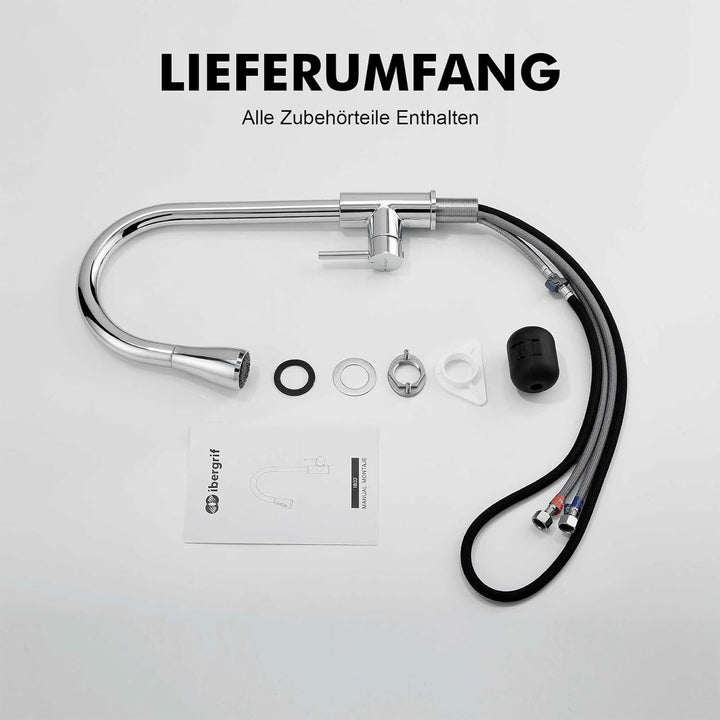Ibergrif M22136 Wasserhahn Küche Ausziehbar Mischbatterie- Küchenarmatur Edelstahl 360° Schwenkbar,