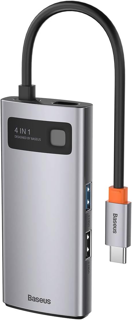 Baseus Metal Gleam 4 in 1, Multifunktions-PC/Telefon-Hub Adapter, Grau, Anzahl der Anschlüsse: 4, Ei