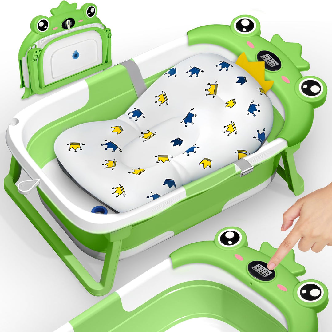 Zusammenklappbare Babybadewanne, Faltbar Baby Badewanne Mit Temperatursensor und Rutschfestem Badeki