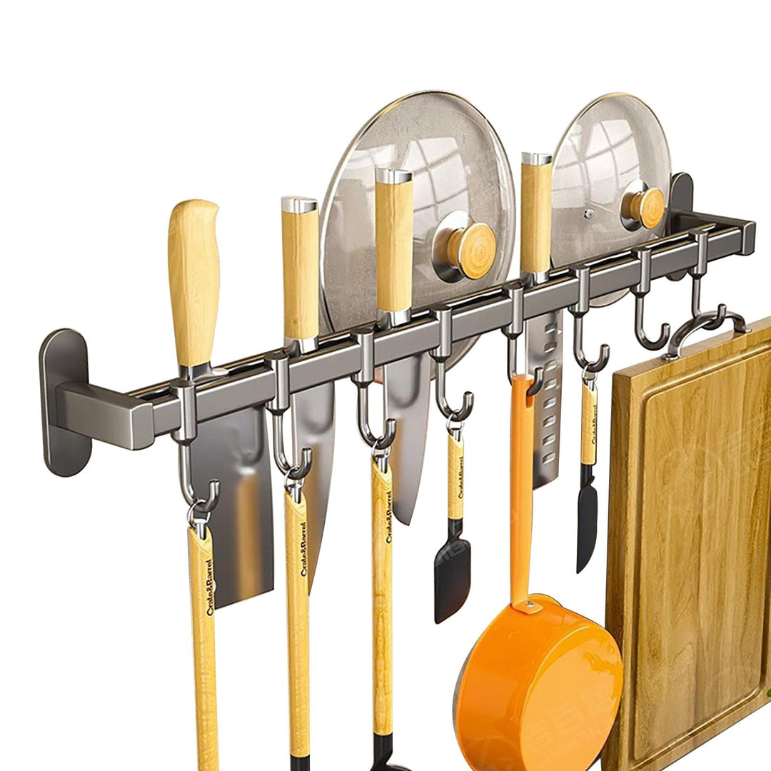 Hakenleiste Küche ohne Bohren mit Messerhalter und Topfdeckelhalter, Küchenutensilienhalter Wand aus