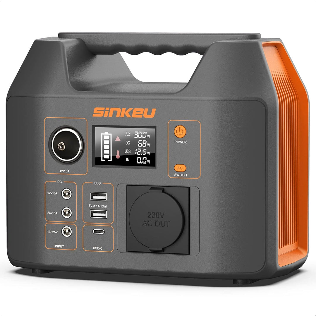 SinKeu Tragbare Powerstation 296WH, Solar Generator mit 230V 300W Reine Sinuswelle AC Steckdose,12V