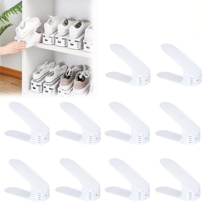 YUENFONG 10 Stück Einstellbare Schuhregale Schuhstapler Schuhhalter Set, 3 höhenverstellbar Schuhauf