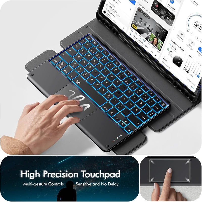 INFILAND für Samsung Galaxy Tab S10+ Plus/S9 FE+/S9 Plus Hülle mit Tastatur[Hochpräzises Touchpad],