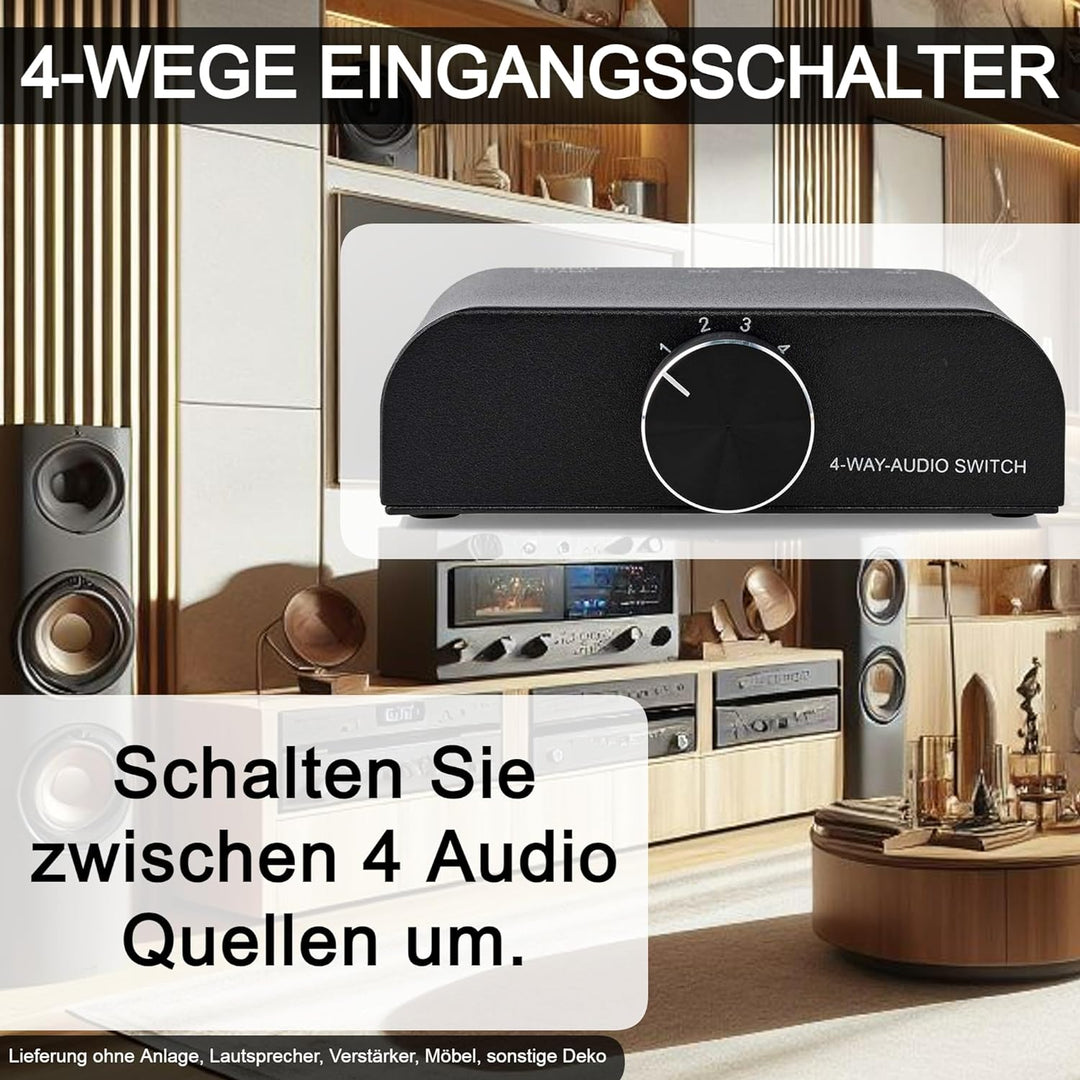 TronicXL Analog Stereo 4fach Eingangs Audio Schalter 1x AUX 3,5mm Klinke + 3X (2X Cinch Buchse) 2X R